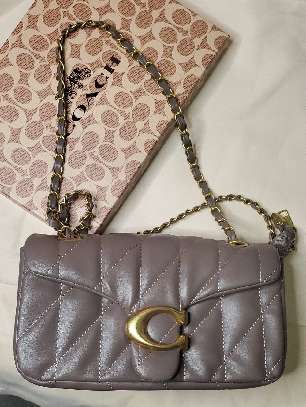 Coach Quilted Shoulder Bag in Mauve with Gold Hardware